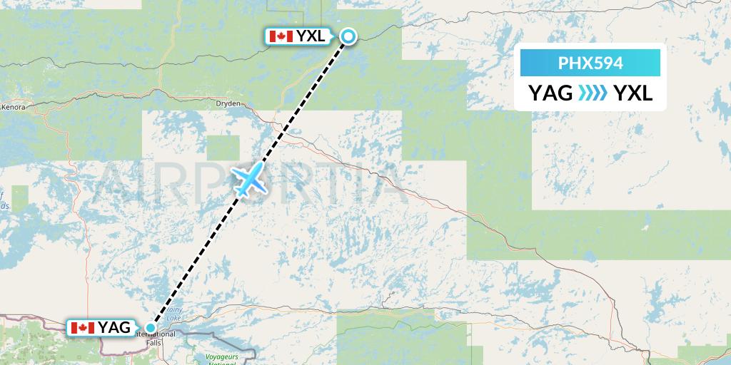 PHX594 SkyCare Flight Map: Fort Frances to Sioux Lookout