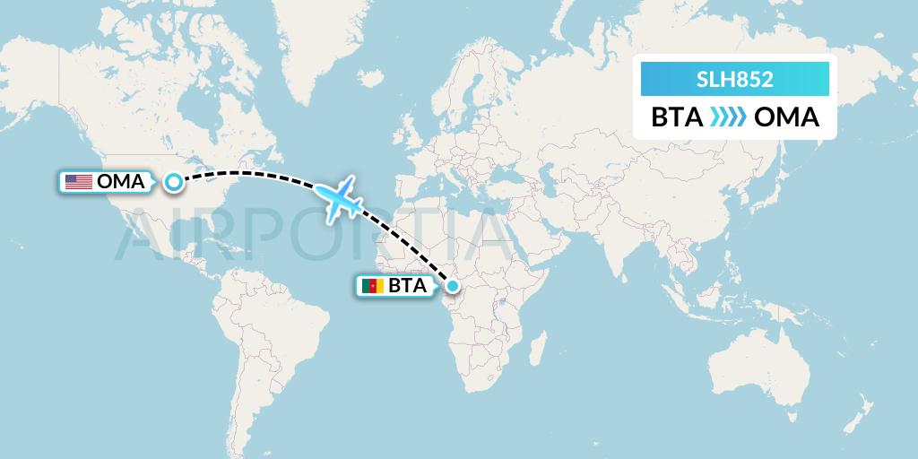 SLH852 Silverhawk Aviation Flight Map: Bertoua to Omaha