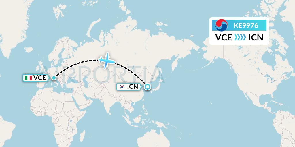 KE9976 Korean Air Flight Map: Venice to Seoul