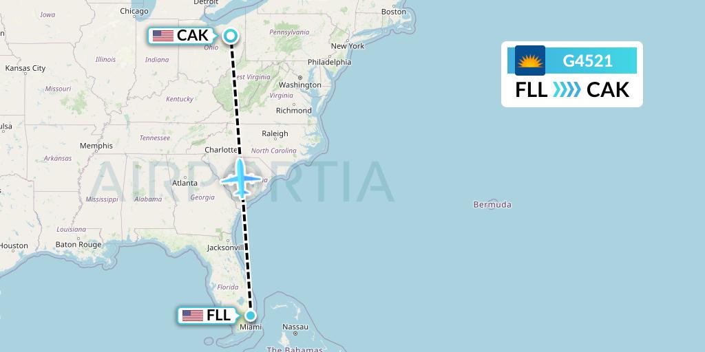 G4521 Allegiant Air Flight Map: Fort Lauderdale to Akron