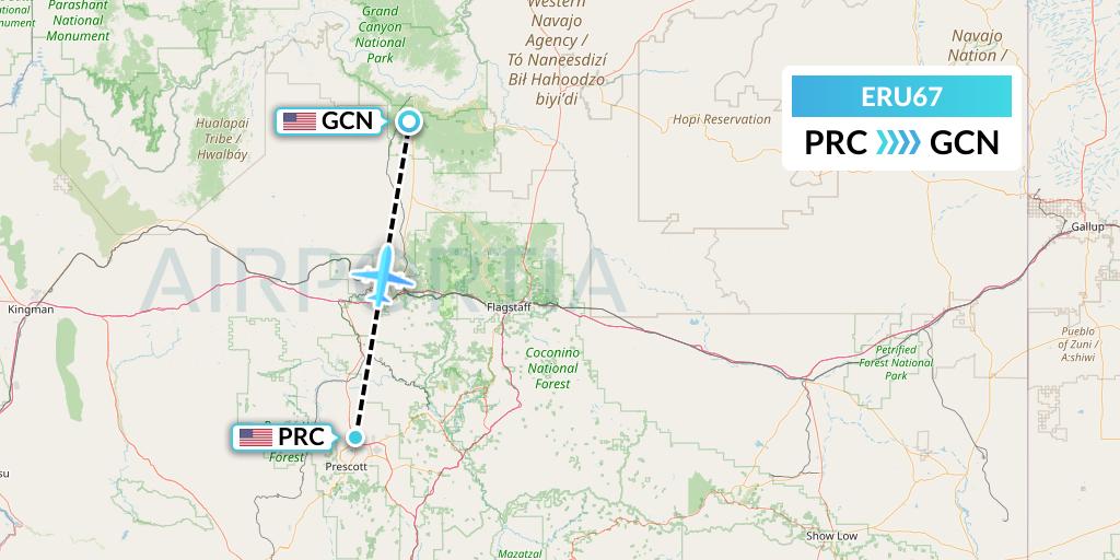 ERU67 Embry-riddle Aeronautical University Flight Map: Prescott to Grand Canyon