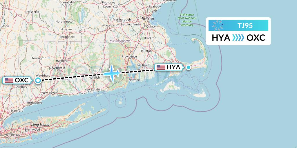TJ95 Tradewind Aviation Flight Map: Hyannis to Oxford
