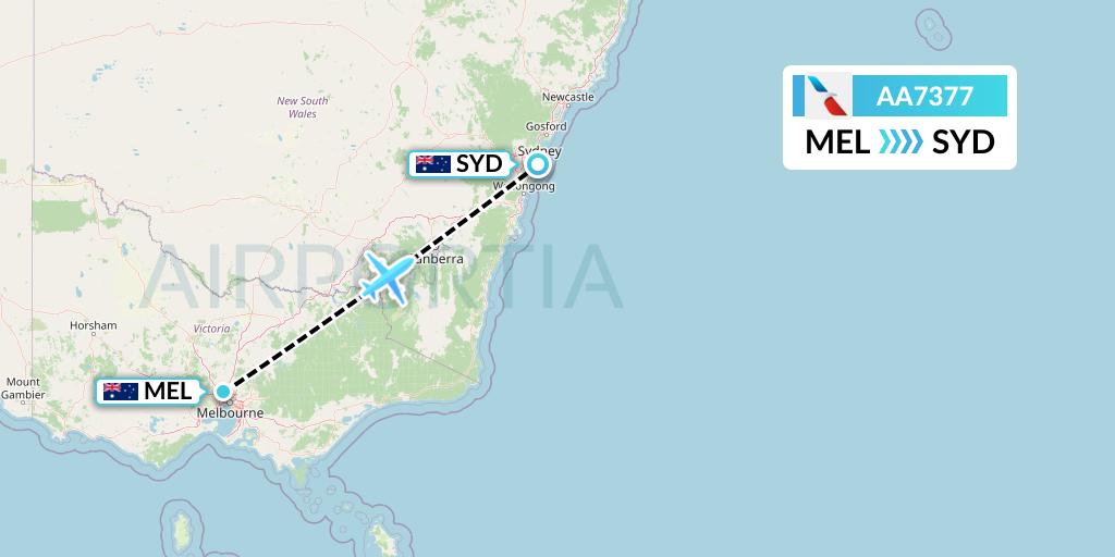 AA7377 American Airlines Flight Map: Melbourne to Sydney