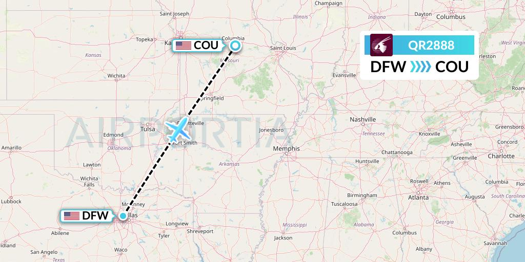 QR2888 Qatar Airways Flight Map: Dallas to Columbia