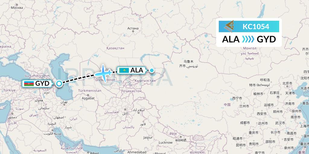 KC1054 Air Astana Flight Map: Almaty to Baku
