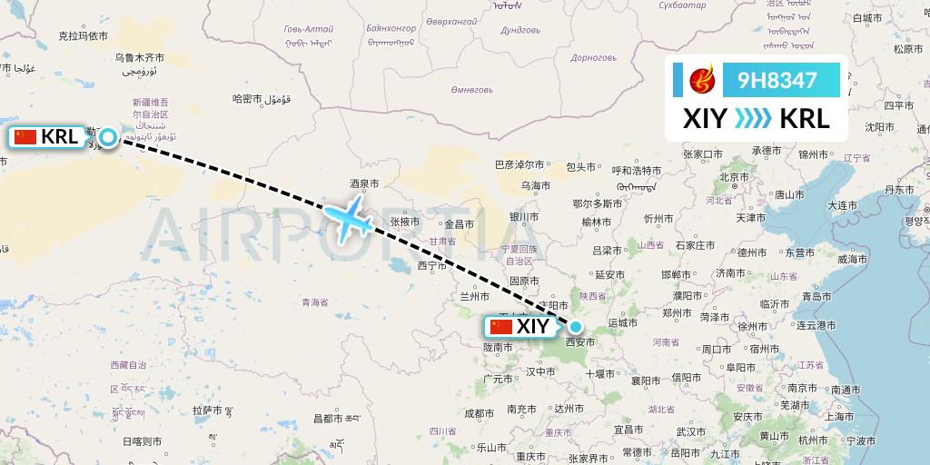 9H8347 Air Changan Flight Map: Xi'an to Korla