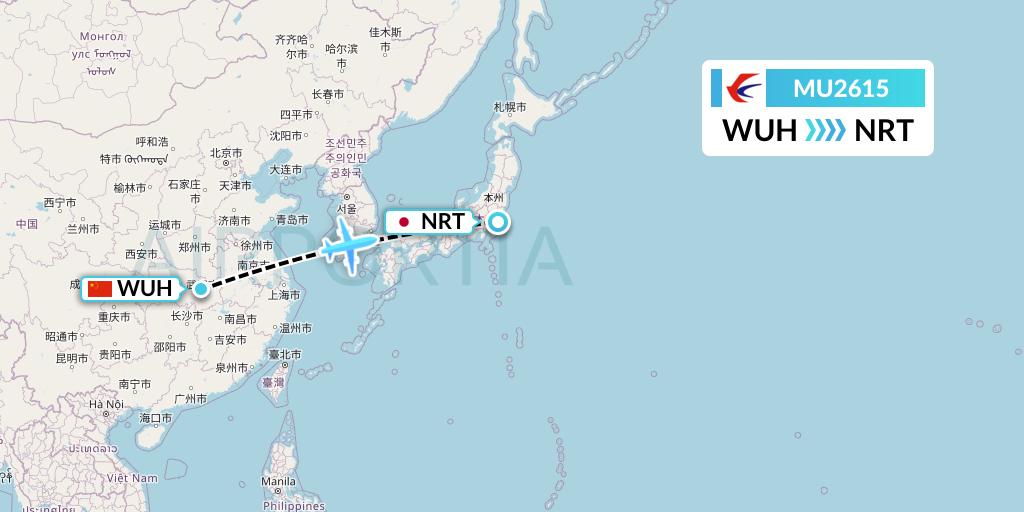 MU2615 China Eastern Airlines Flight Map: Wuhan to Tokyo