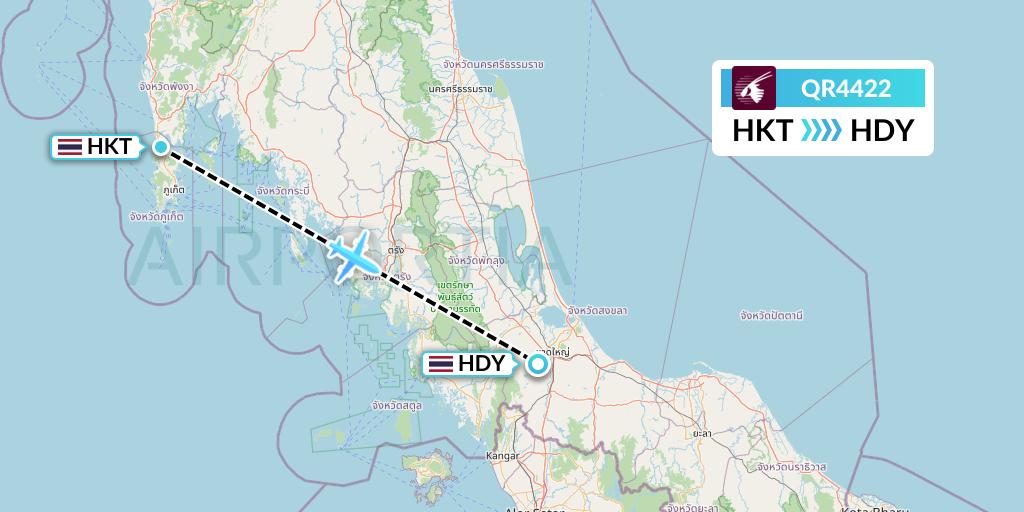 QR4422 Qatar Airways Flight Map: Phuket to Hat Yai
