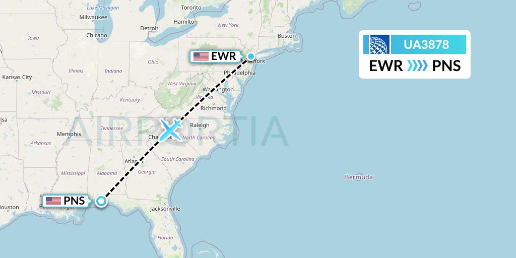 UA3878 United Airlines Flight Map: New York to Pensacola