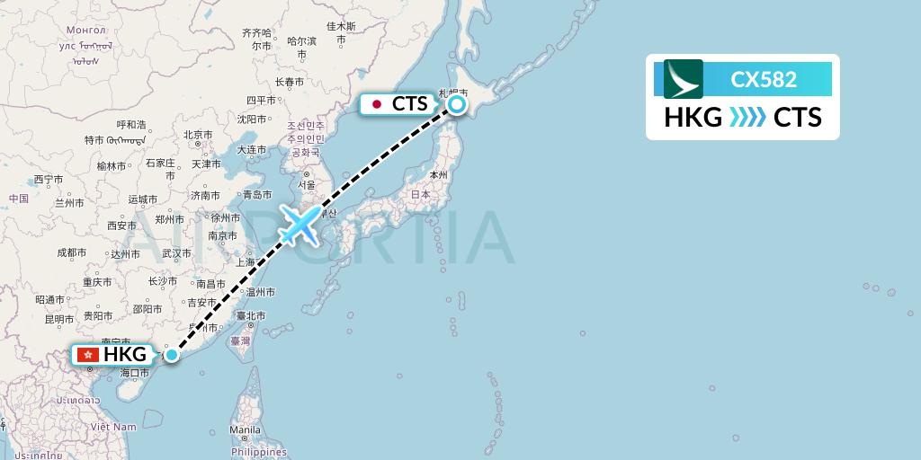 CX582 Cathay Pacific Flight Map: Hong Kong to Sapporo