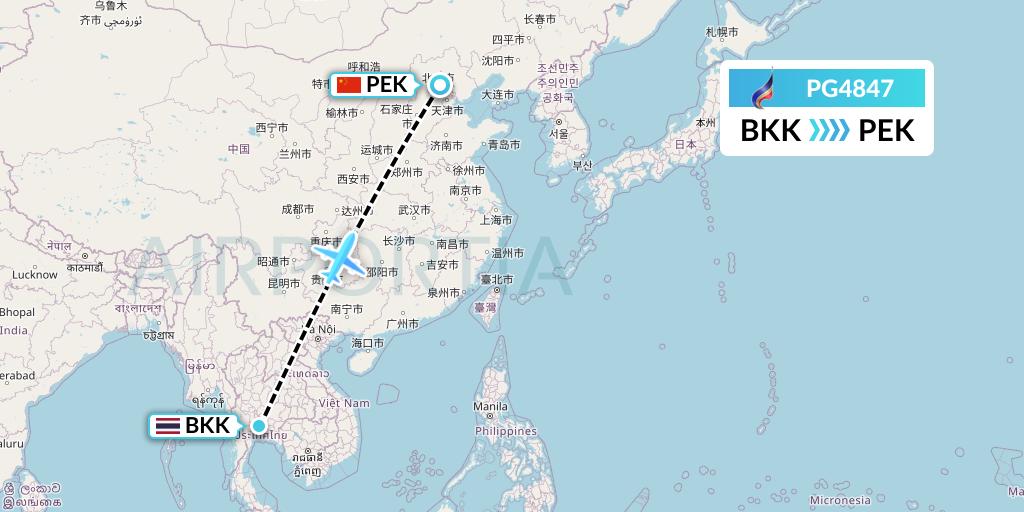 PG4847 Bangkok Airways Flight Map: Bangkok to Beijing