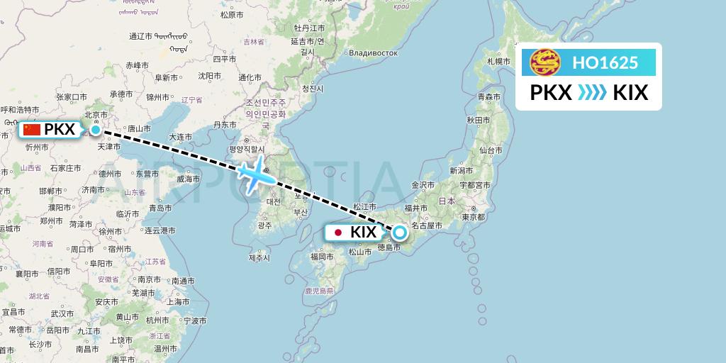 HO1625 Juneyao Airlines Flight Map: Beijing to Osaka