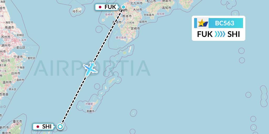 BC563 Skymark Airlines Flight Map: Fukuoka to Japan