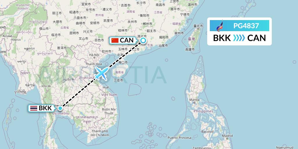 PG4837 Bangkok Airways Flight Map: Bangkok to Guangzhou