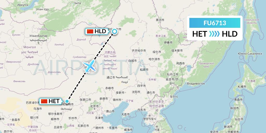 FU6713 Fuzhou Airlines Flight Map: Hohhot to Hailar