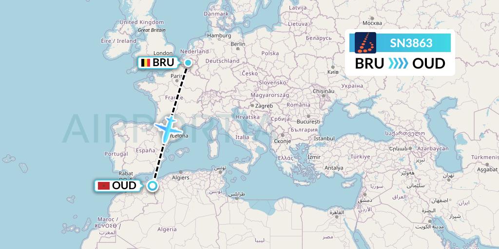 SN3863 Brussels Airlines Flight Map: Brussels to Oujda