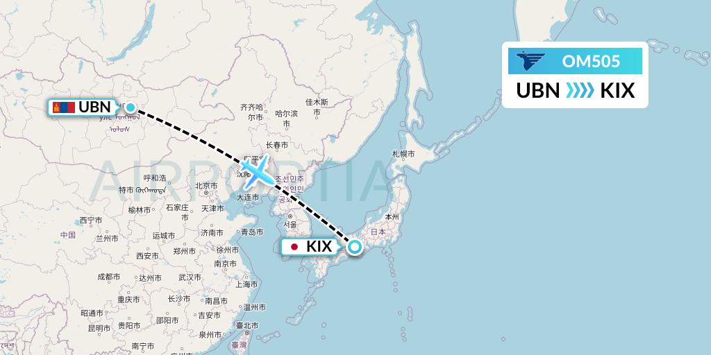 OM505 MIAT Mongolian Airlines Flight Map: Ulan Bator to Osaka