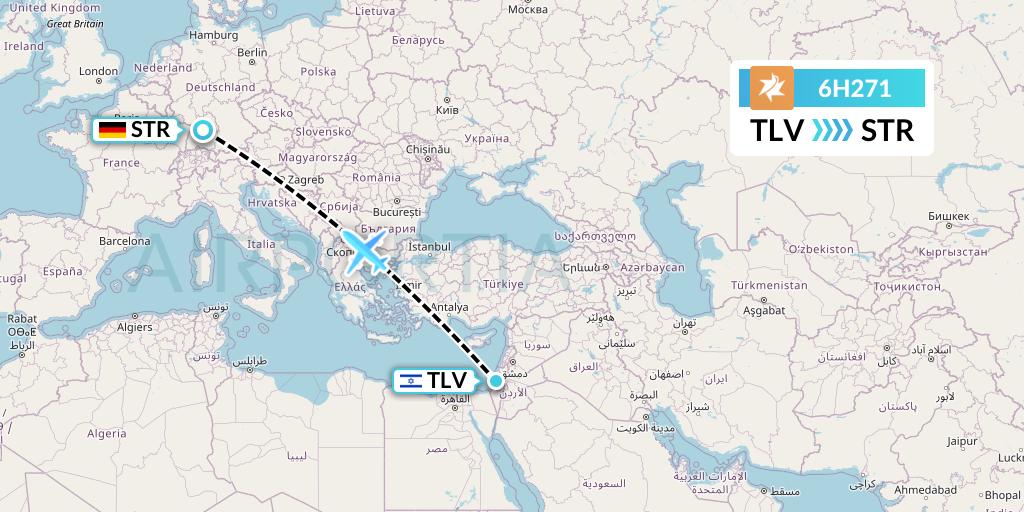 6H271 Israir Airlines Flight Map: Tel Aviv to Stuttgart