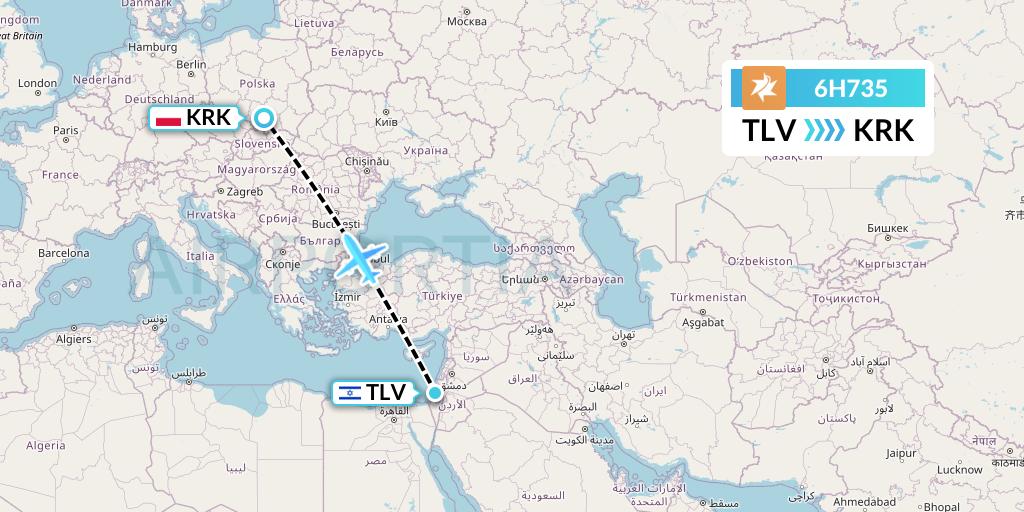 6H735 Israir Airlines Flight Map: Tel Aviv to Krakow