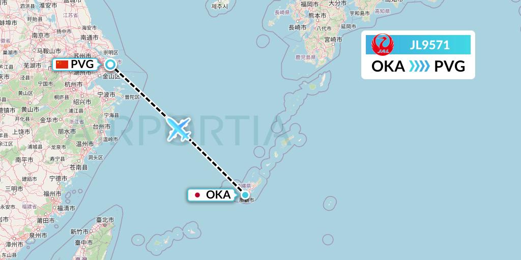 JL9571 Japan Airlines Flight Map: Naha to Shanghai