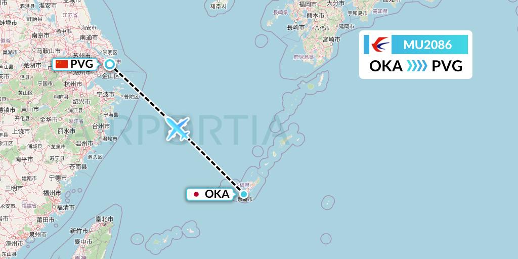 MU2086 China Eastern Airlines Flight Map: Naha to Shanghai