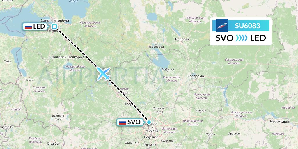 SU6083 Aeroflot Flight Map: Moscow to St. Petersburg