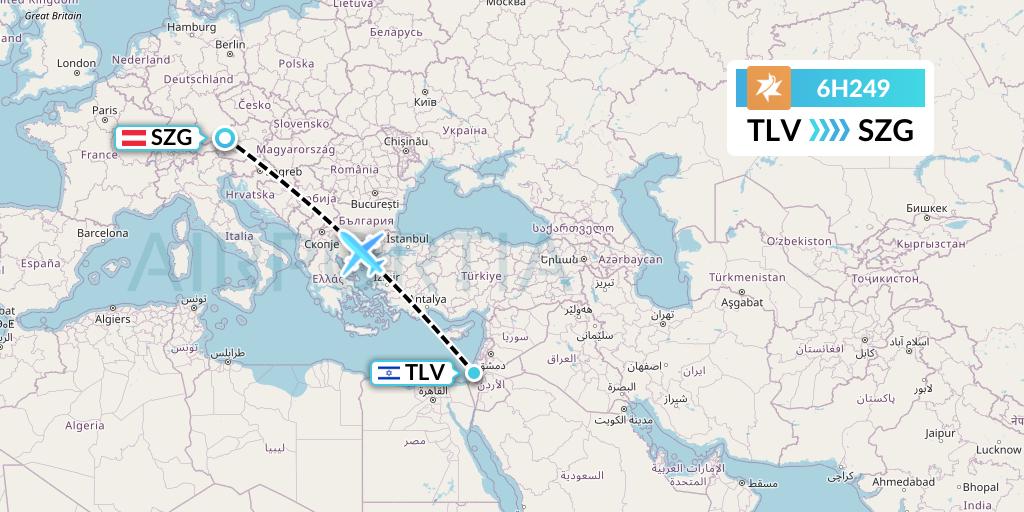 6H249 Israir Airlines Flight Map: Tel Aviv to Salzburg