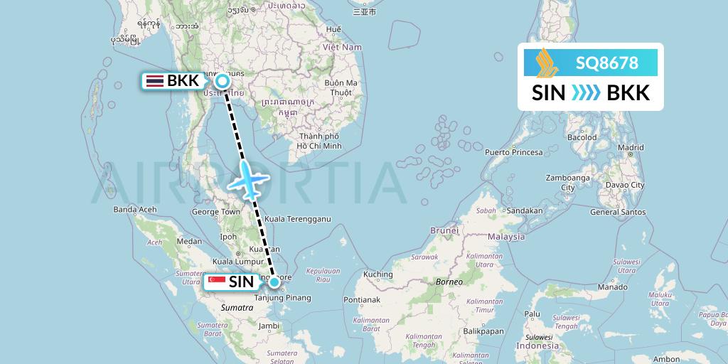 SQ8678 Singapore Airlines Flight Map: Singapore to Bangkok