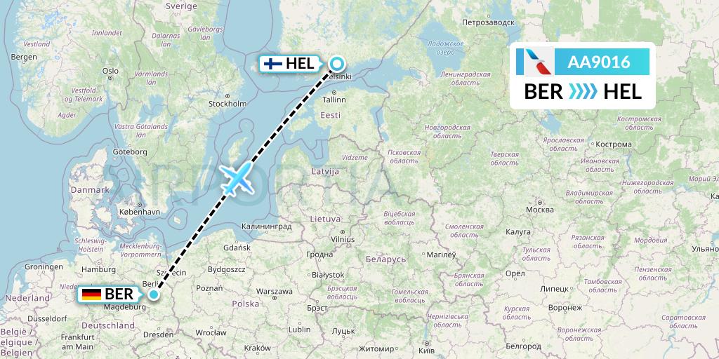 AA9016 American Airlines Flight Map: Berlin to Helsinki