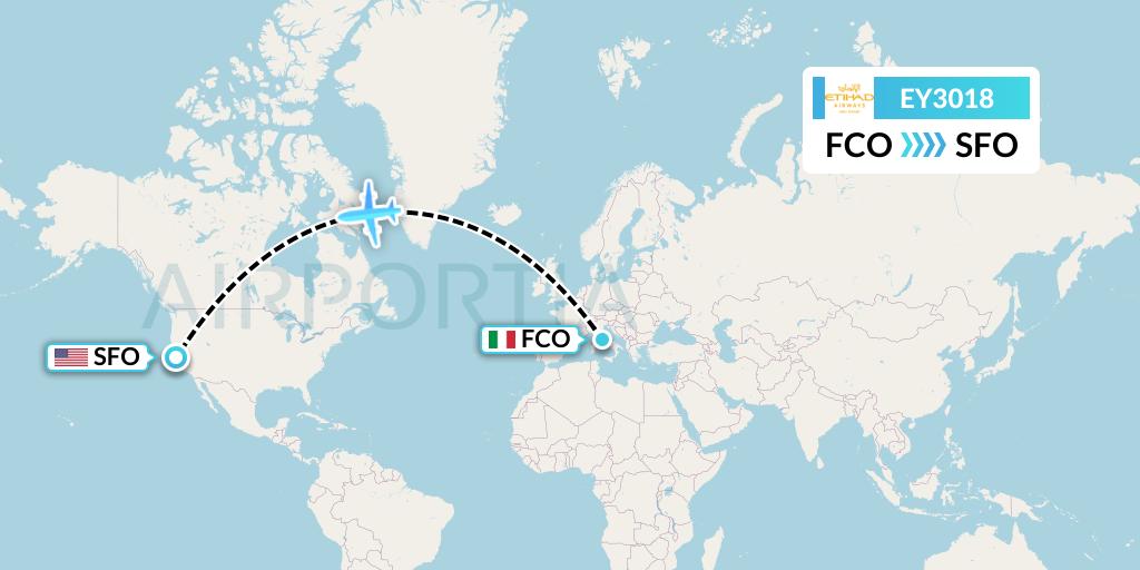 EY3018 Etihad Airways Flight Map: Rome to San Francisco