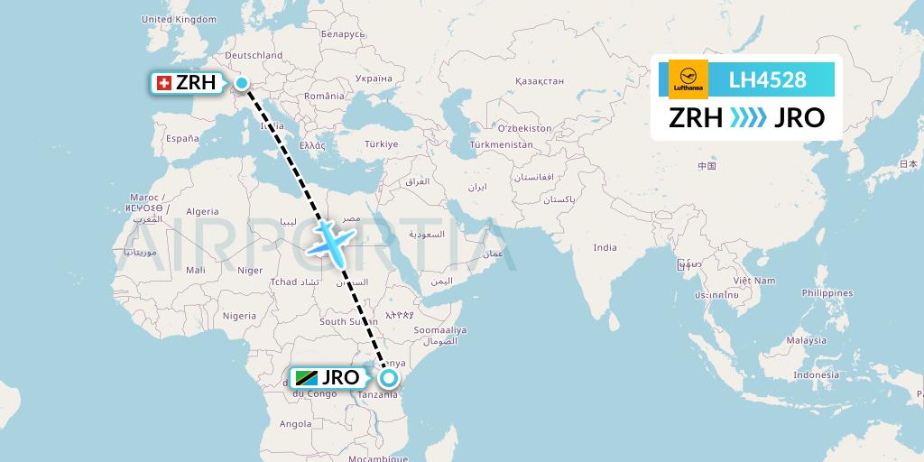 LH4528 Lufthansa Flight Map: Zurich to Kilimanjaro