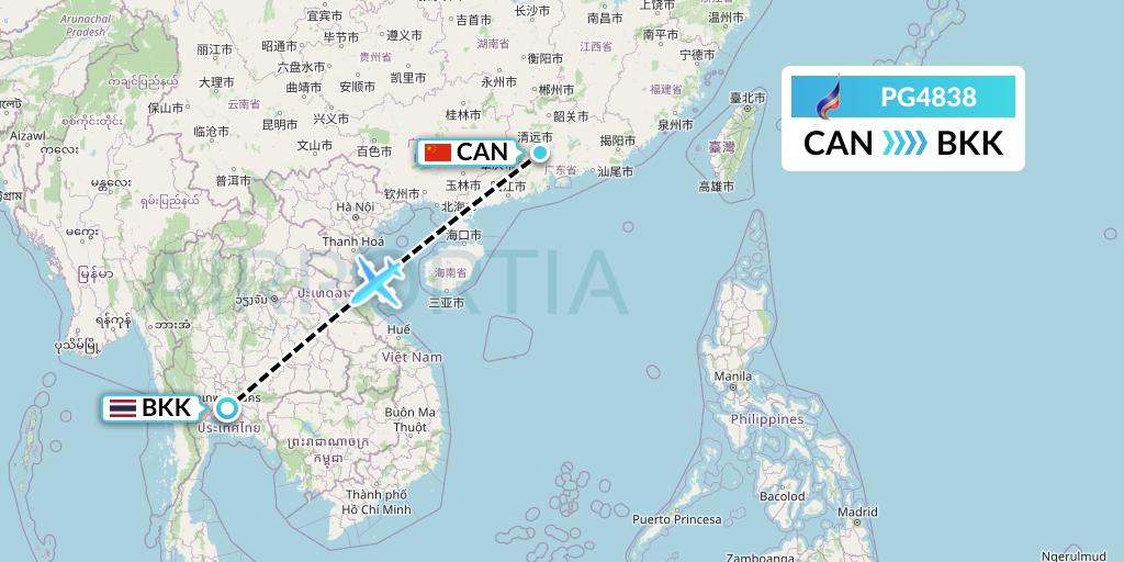 PG4838 Bangkok Airways Flight Map: Guangzhou to Bangkok