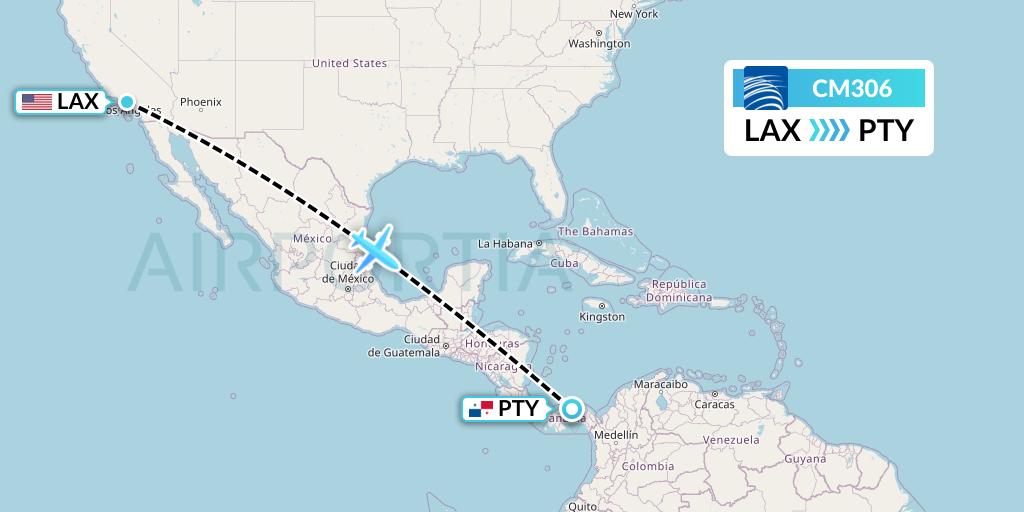 CM306 Copa Airlines Flight Map: Los Angeles to Panama City