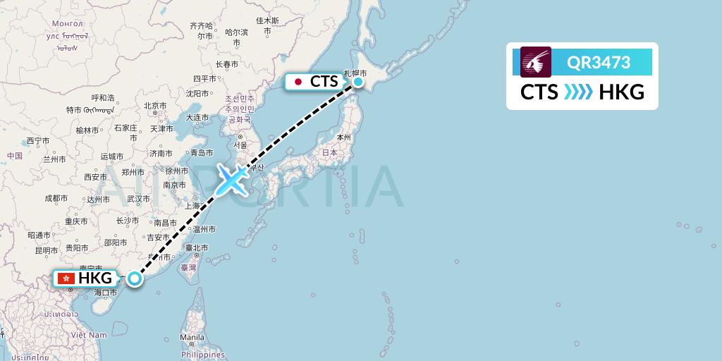 QR3473 Qatar Airways Flight Map: Sapporo to Hong Kong