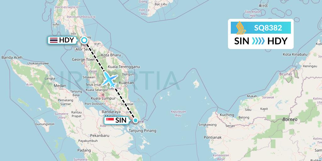 SQ8382 Singapore Airlines Flight Map: Singapore to Hat Yai