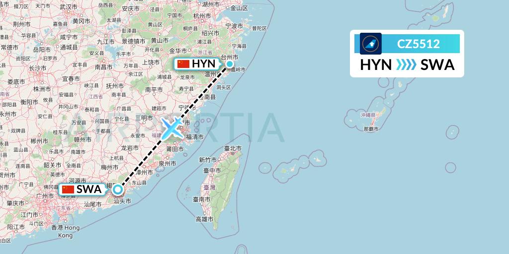 CZ5512 China Southern Airlines Flight Map: Huangyan to Jieyang