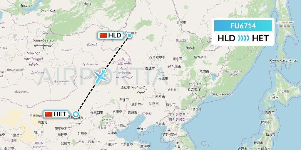 FU6714 Fuzhou Airlines Flight Map: Hailar to Hohhot