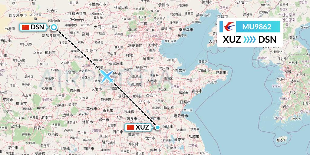 MU9862 China Eastern Airlines Flight Map: Xuzhou to Dongsheng