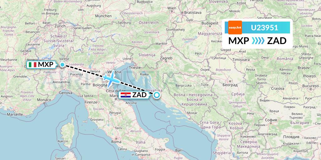 U23951 EasyJet Flight Map: Milan to Zadar