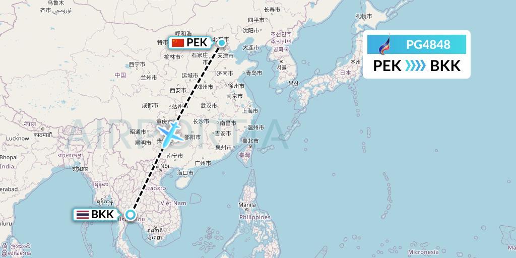 PG4848 Bangkok Airways Flight Map: Beijing to Bangkok