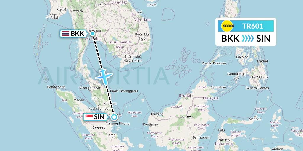 TR601 Tigerair Flight Map: Bangkok to Singapore