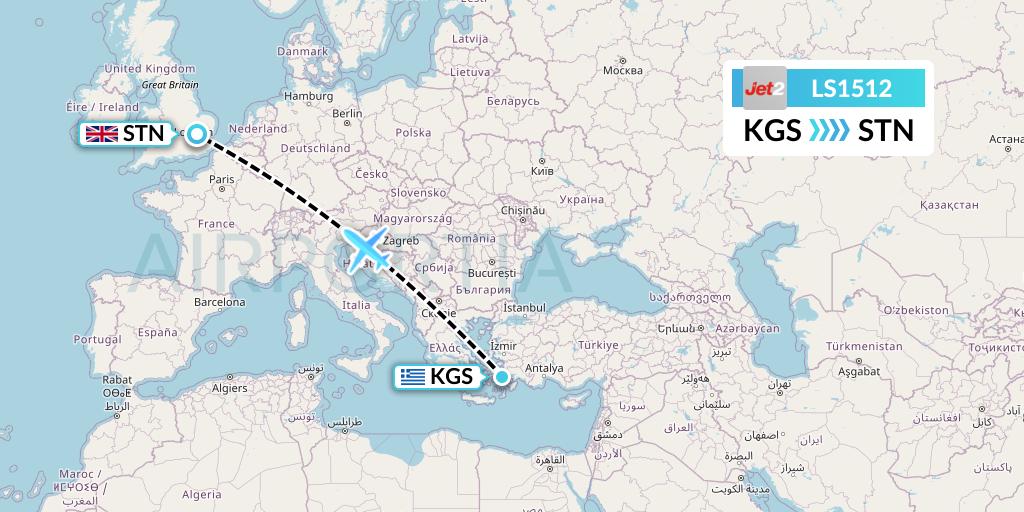 LS1512 Jet2 Flight Map: Kos to London