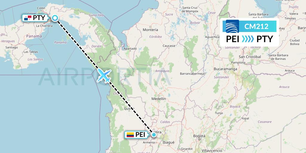 CM212 Copa Airlines Flight Map: Pereira to Panama City