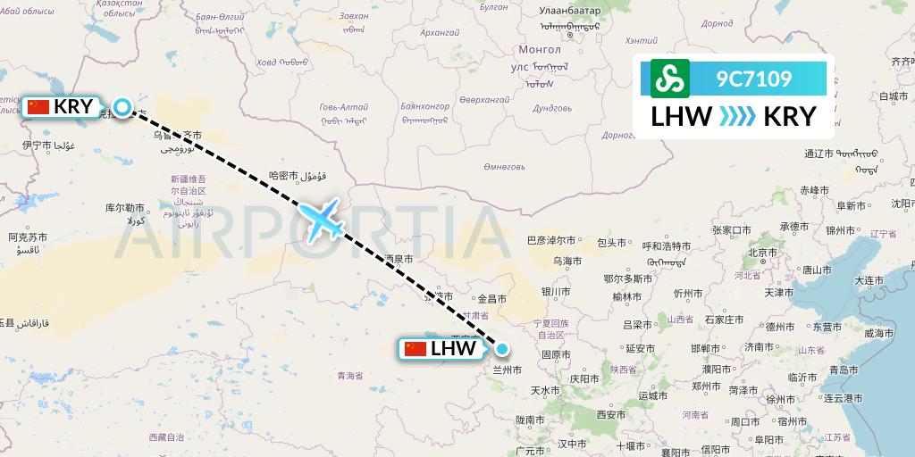 9C7109 Spring Airlines Flight Map: Lanzhou to Karamay