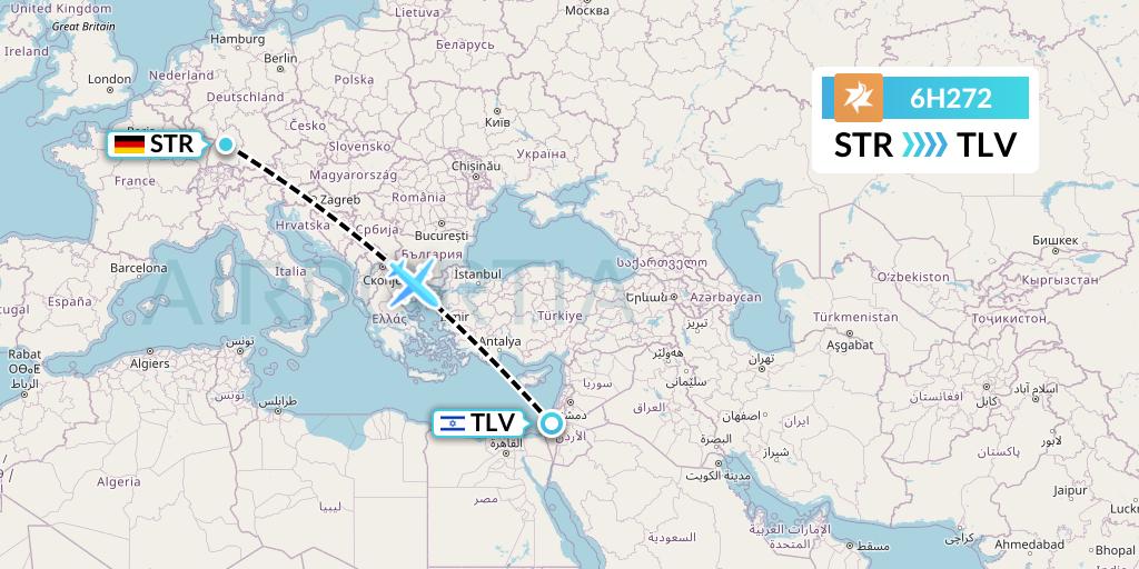 6H272 Israir Airlines Flight Map: Stuttgart to Tel Aviv