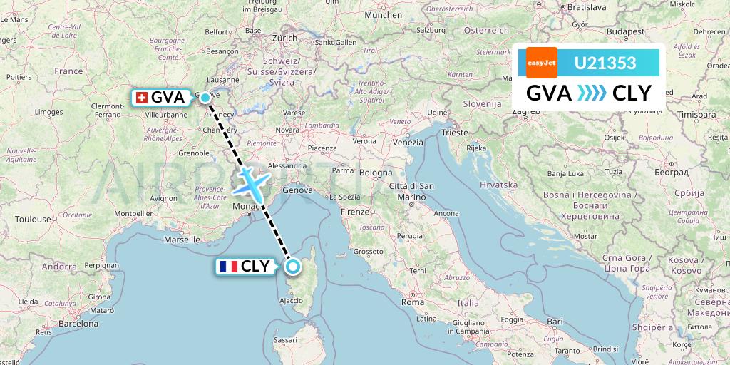 U21353 EasyJet Flight Map: Geneva to Calvi