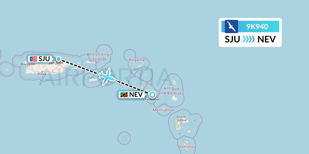 9K940 Cape Air Flight Map: San Juan to Nevis