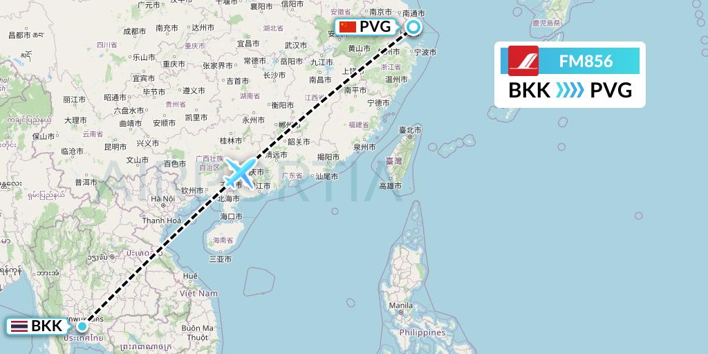 FM856 Shanghai Airlines Flight Map: Bangkok to Shanghai