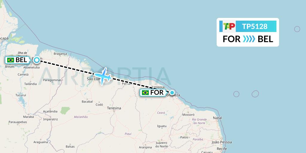 TP5128 TAP Portugal Flight Map: Fortaleza to Belem
