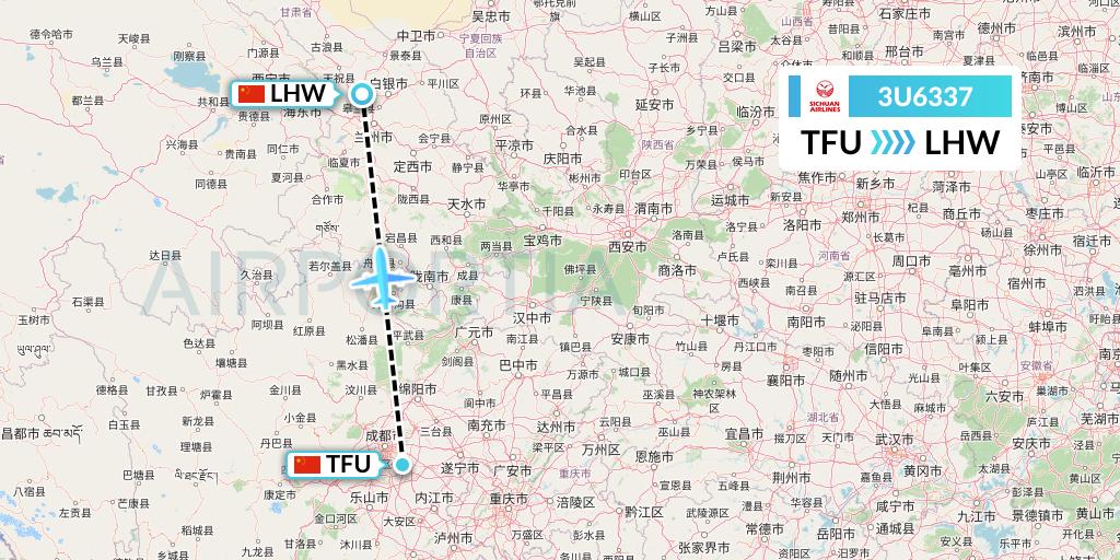 3U6337 Sichuan Airlines Flight Map: Chengdu to Lanzhou
